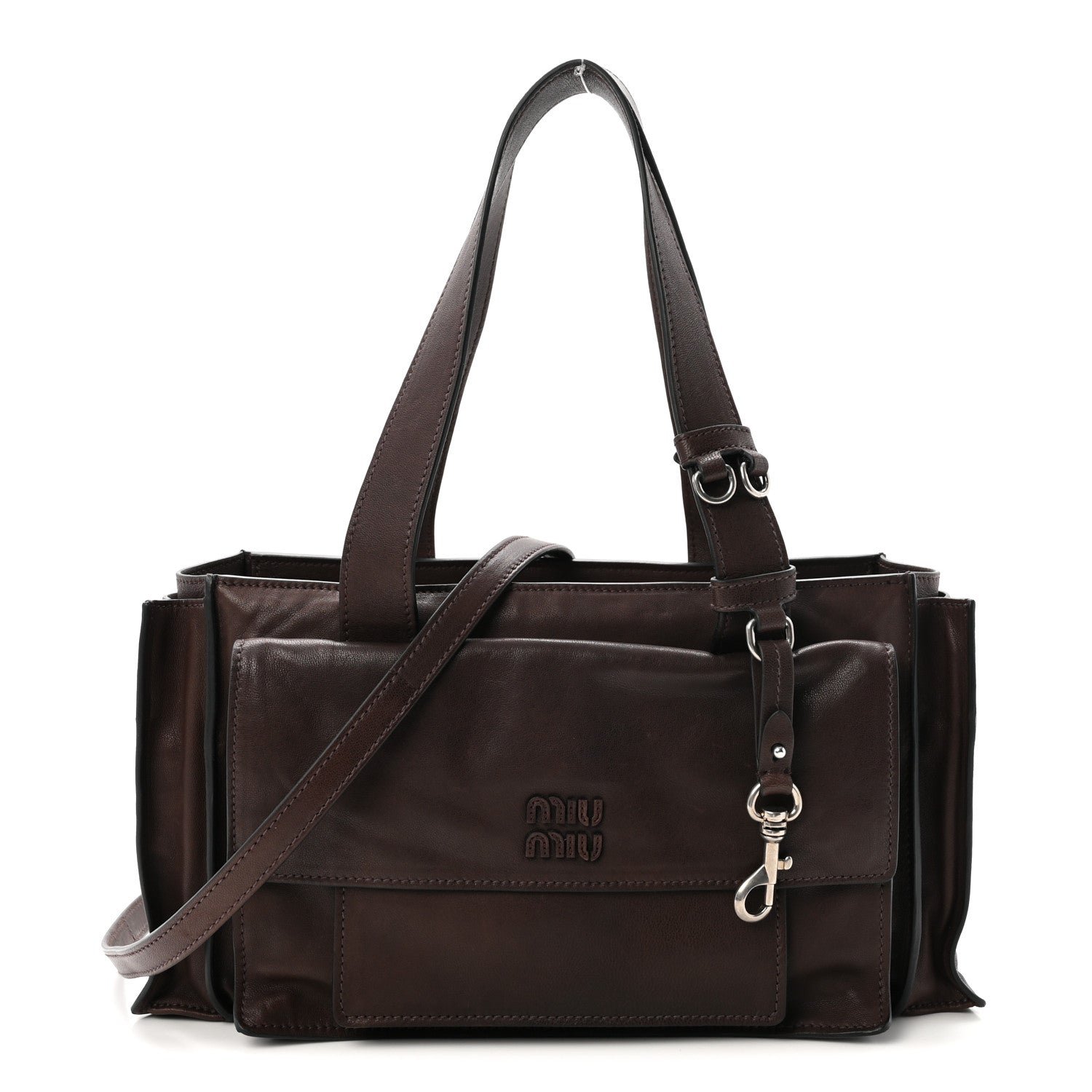 Miu Miu Nappa Utilitaire Shopping Tote Dark Brown