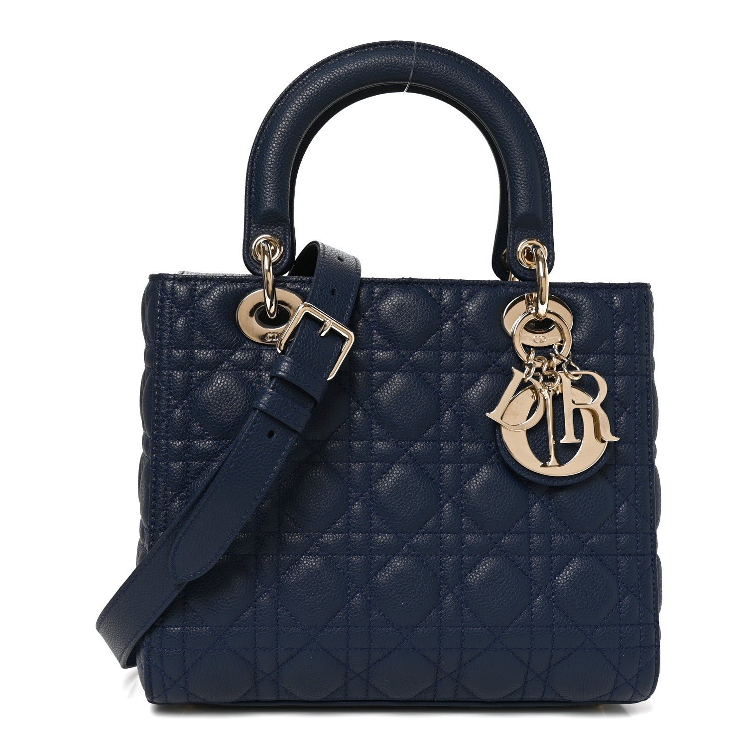 Christian Dior Grained Calfskin Cannage Medium Lady Dior  Ocean Blue