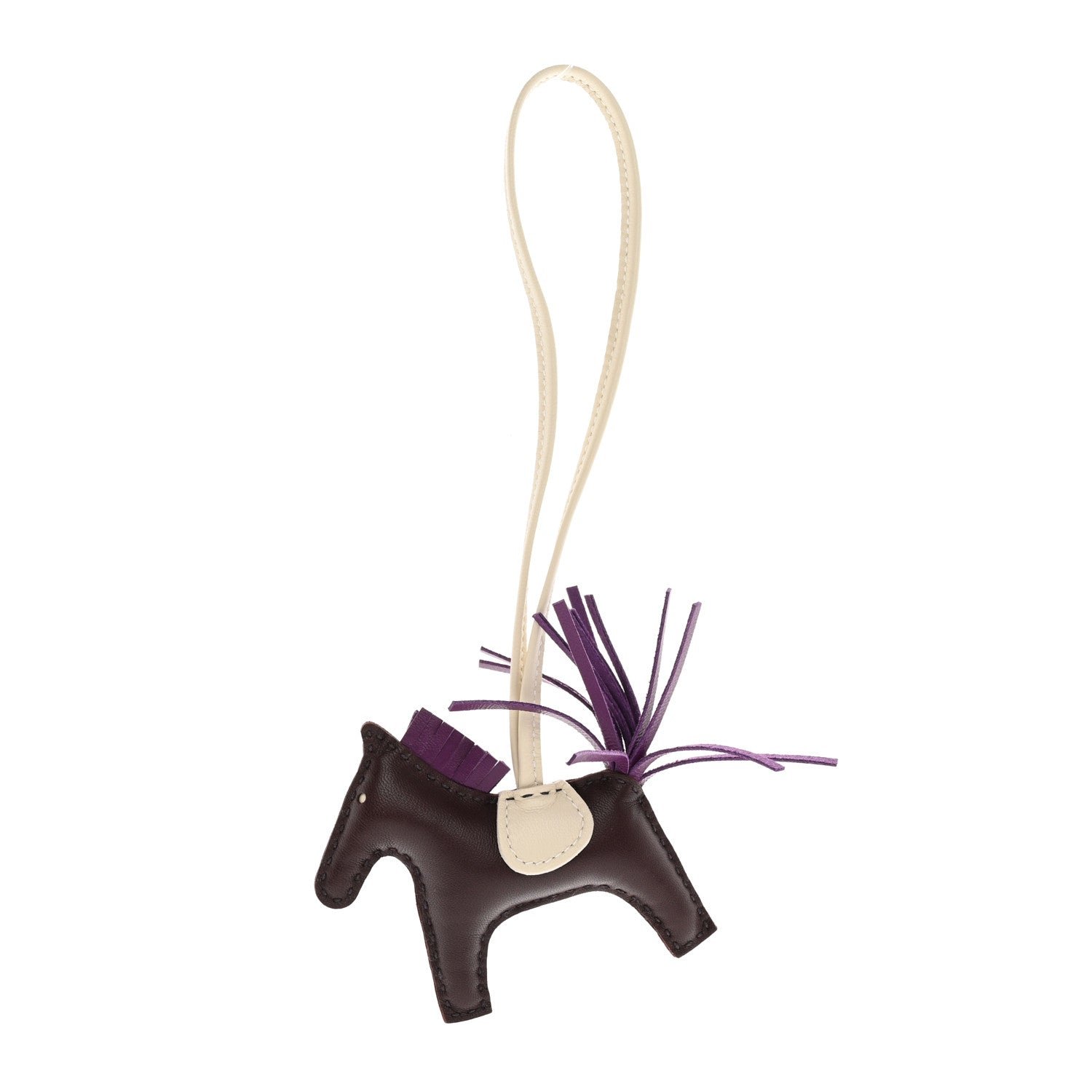 Hermes Milo Lambskin Grigri Rodeo Horse Bag Charm PM Rouge Sellier Craie Violet