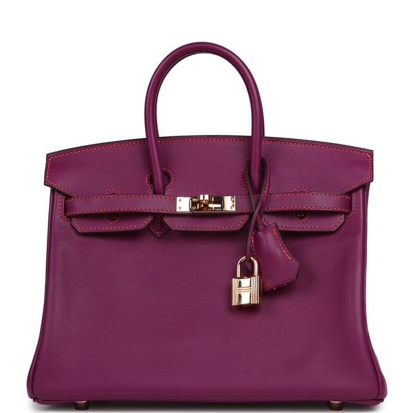 Pre-owned Hermes Special Order (HSS) Birkin 25 Anemone Verso Swift Rose Gold Hardware