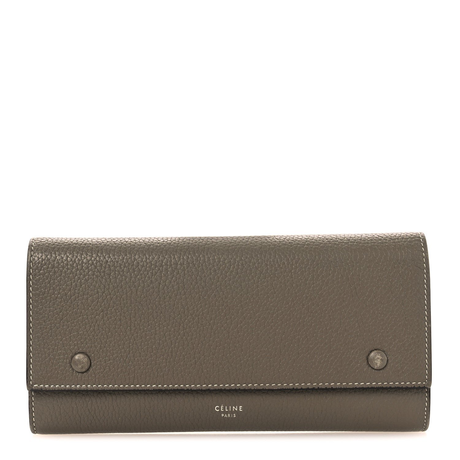 Celine Drummed Calfskin Large Multifunction Flap Wallet Souris