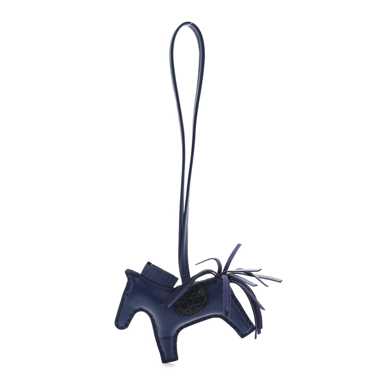 Hermes Milo Lambskin Matte Alligator Touch Grigri Rodeo Horse Bag Charm PM Bleu Saphir Marine
