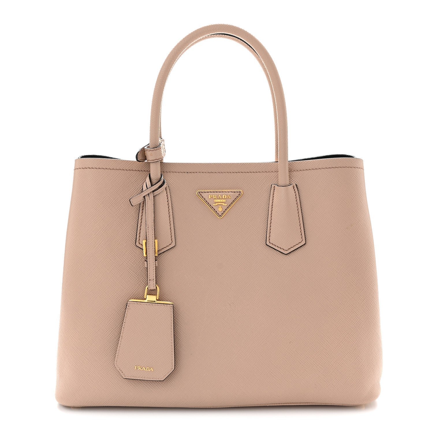 Prada Saffiano Cuir Medium Double Bag Cammeo Black