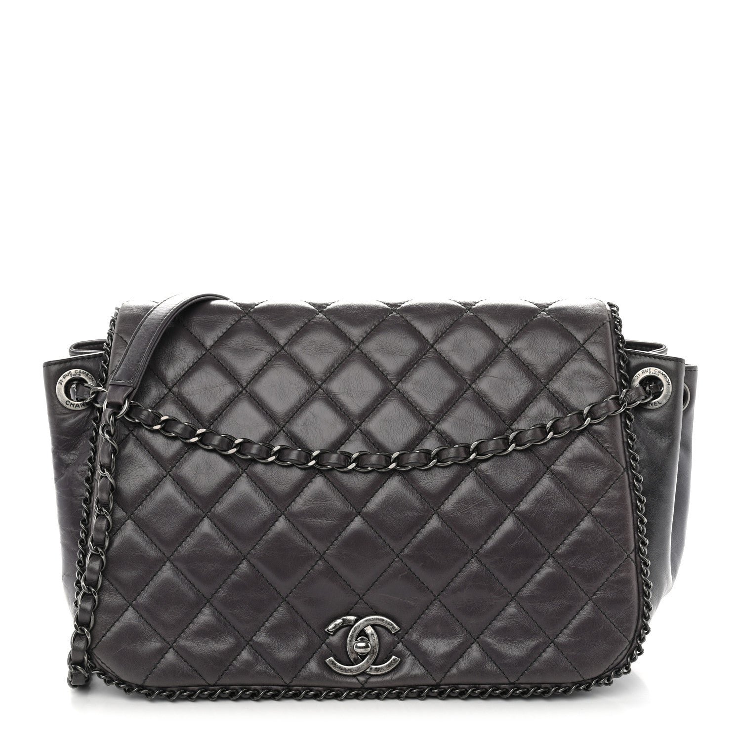 Chanel Calfskin Quilted Large CC Enchained Accordion Flap Grey