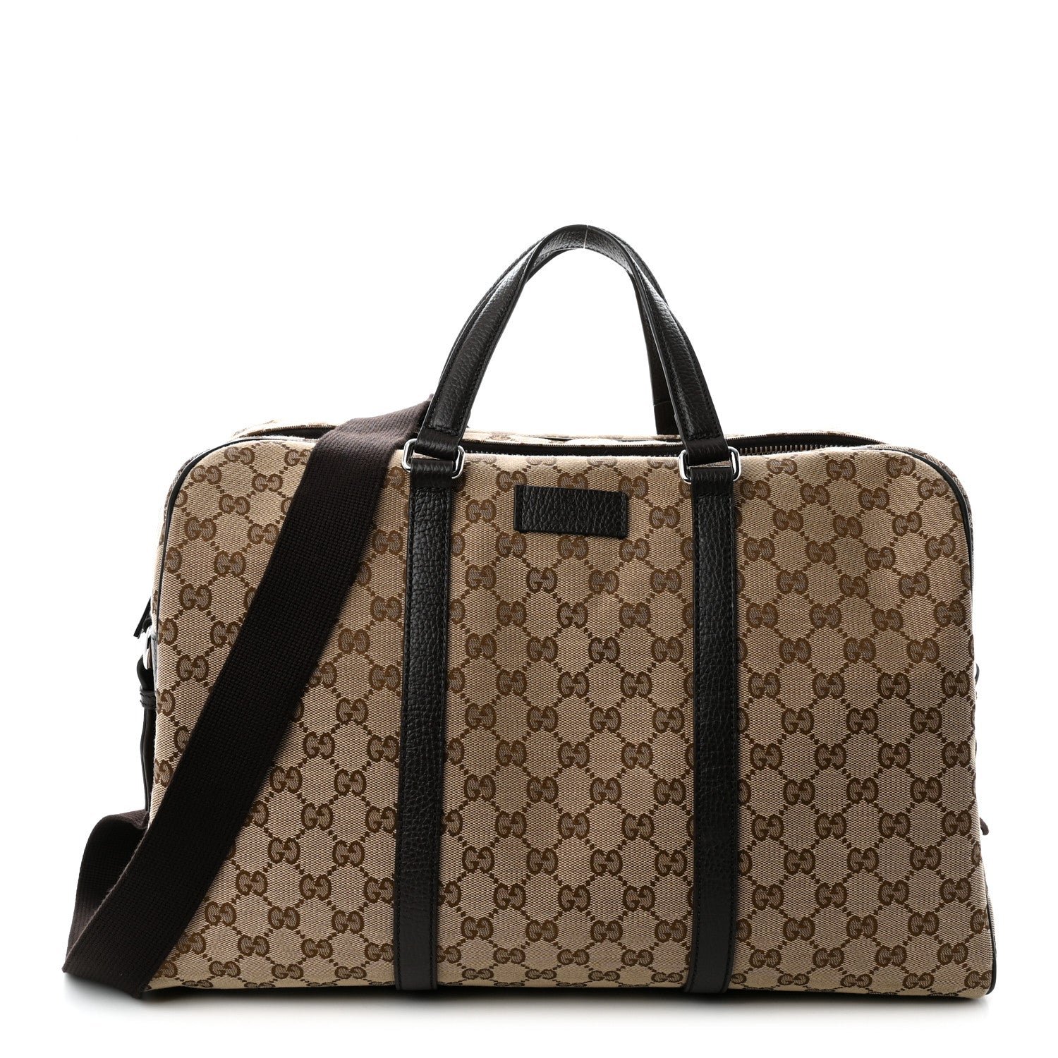 Gucci Monogram Dollar Calfskin Boston Duffle Bag Beige Ebony Testa di Moro Marrone Scuro