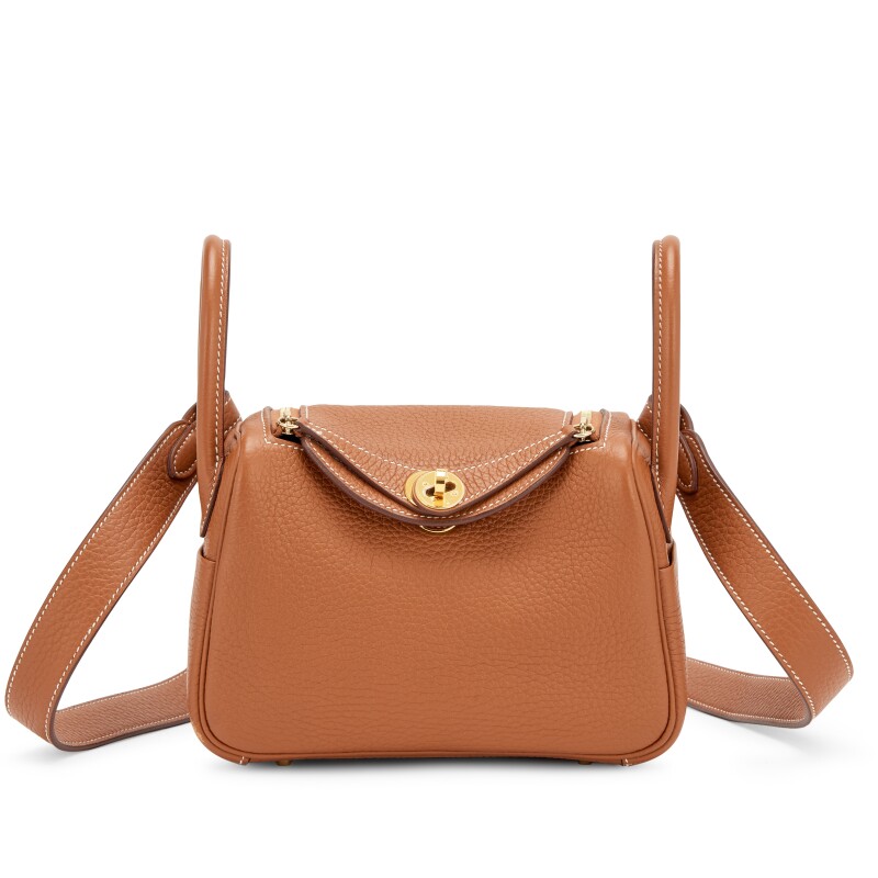 Hermes Gold Clemence Mini Lindy 20 Gold Hardware, 2023