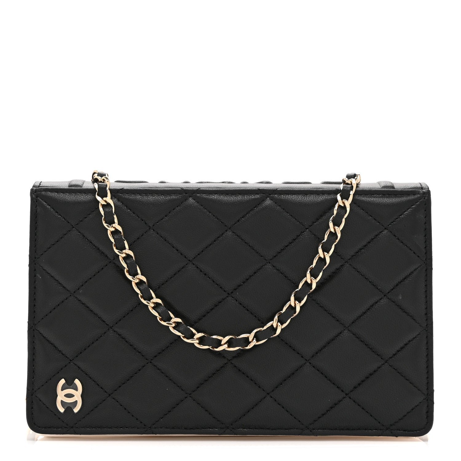 Chanel Lambskin Quilted Book Wallet On Chain WOC Black