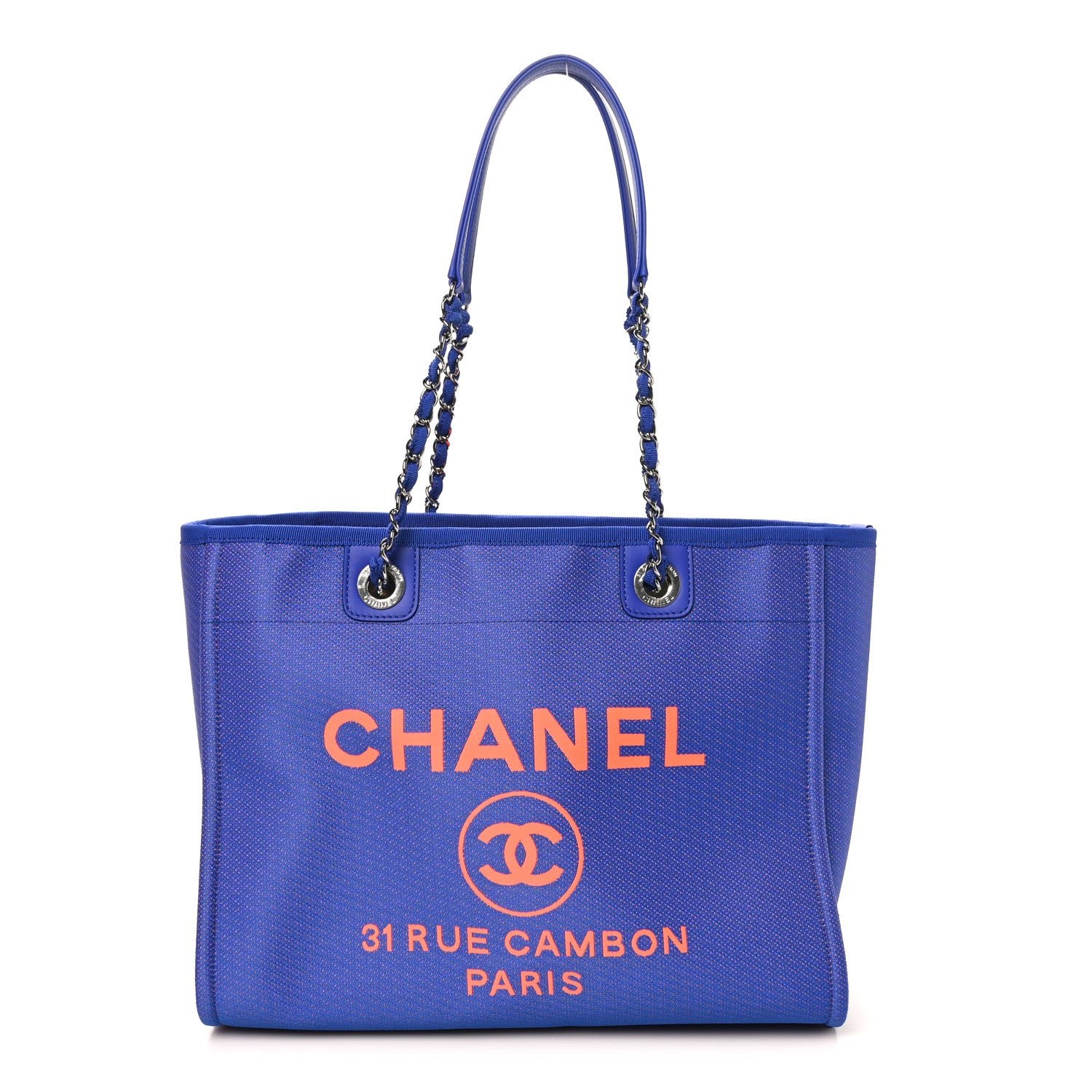 Chanel Mixed Fibers Small Deauville Tote Blue Orange