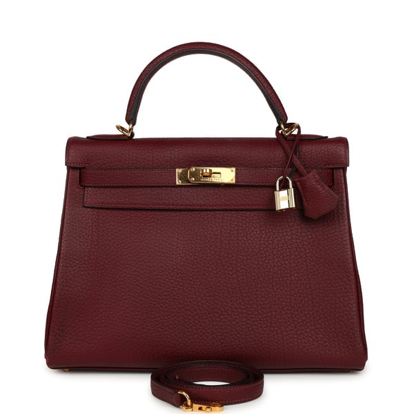 Vintage Hermes Kelly Retourne 32 Rouge H Fjord Gold Hardware