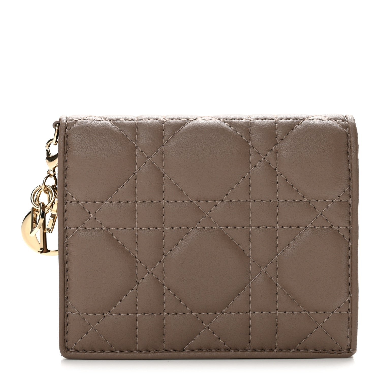 Dior Lambskin Cannage Mini Lady Dior Wallet Warm Taupe