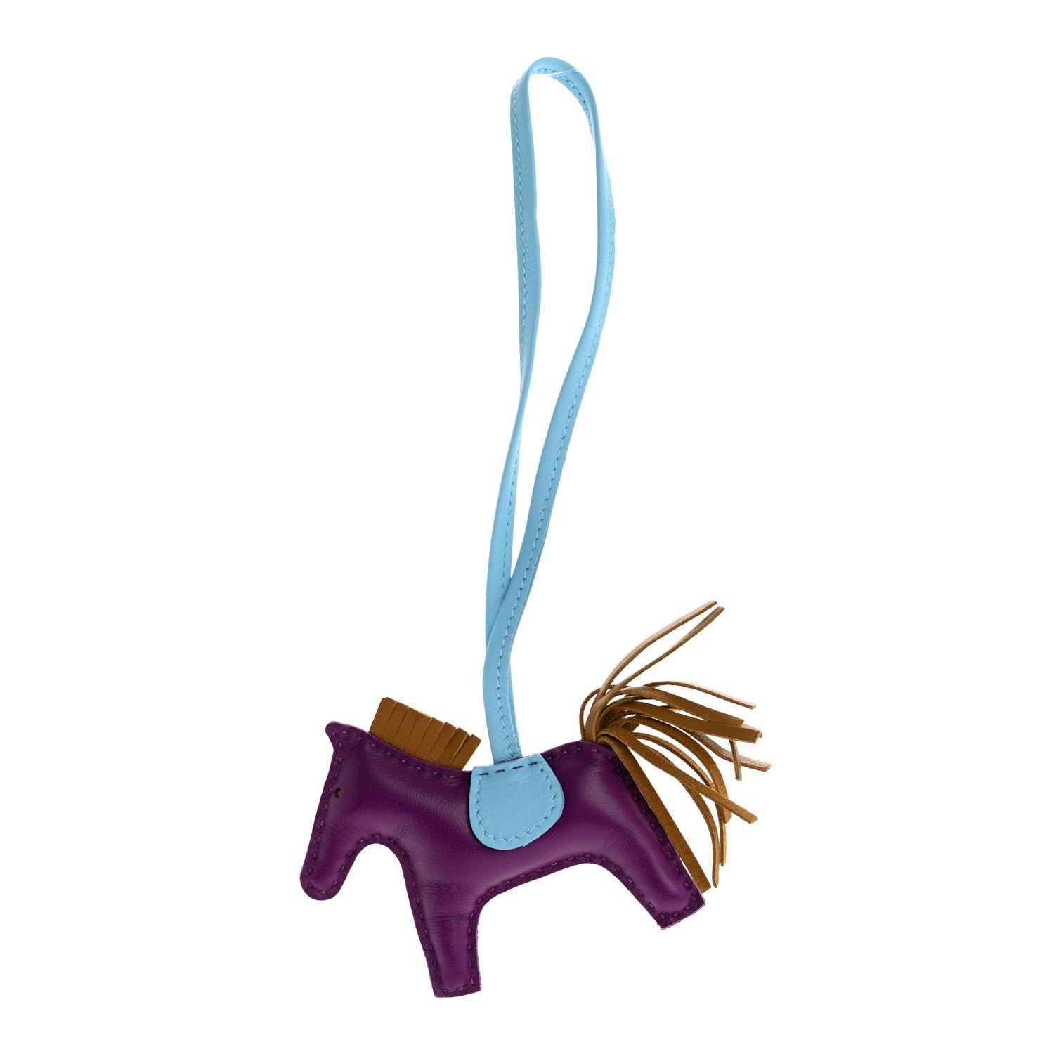 Hermes Milo Lambskin Grigri Rodeo Horse Bag Charm PM Violet Celeste Kraft