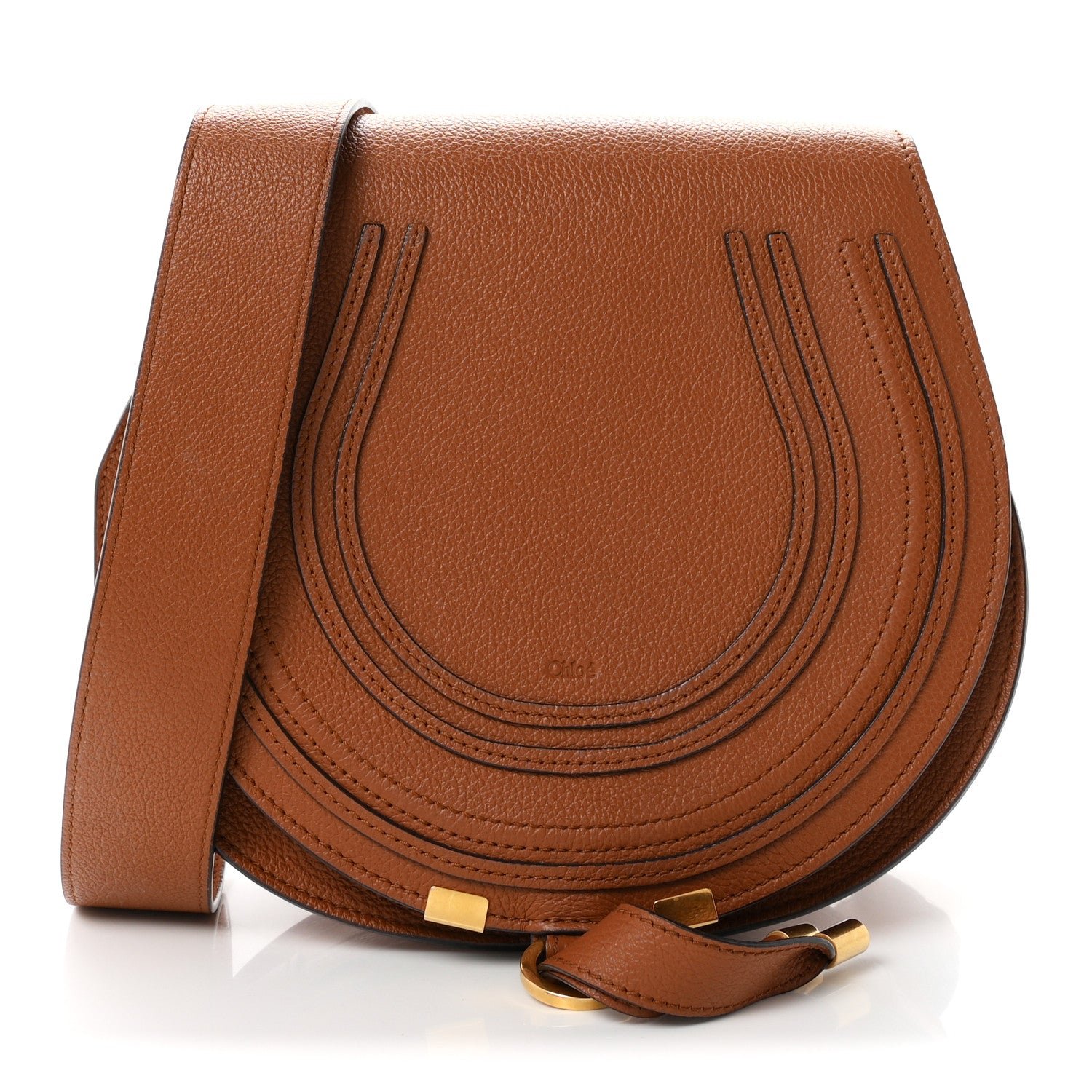 Chloe Grained Calfskin Medium Marcie Slim Round Crossbody Bag Tan