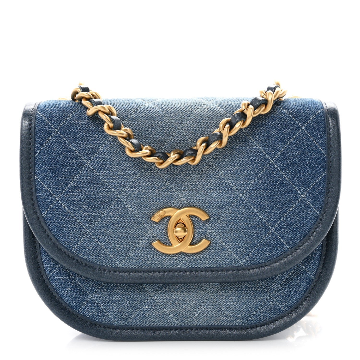 Chanel Washed Denim Quilted Small Messenger Flap Blue