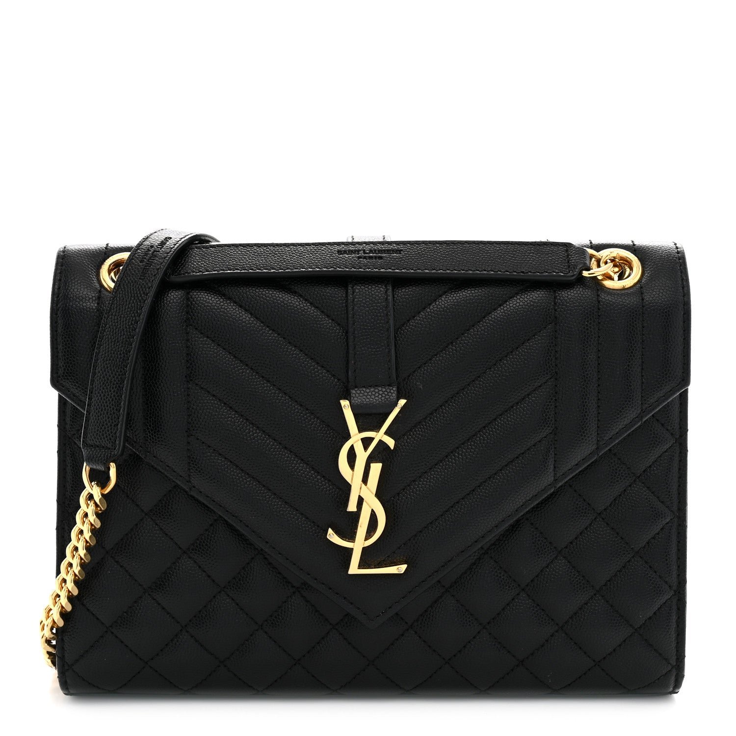 Saint Laurent Grain De Poudre Textured Mixed Matelasse Triquilt Medium Monogram Satchel Black