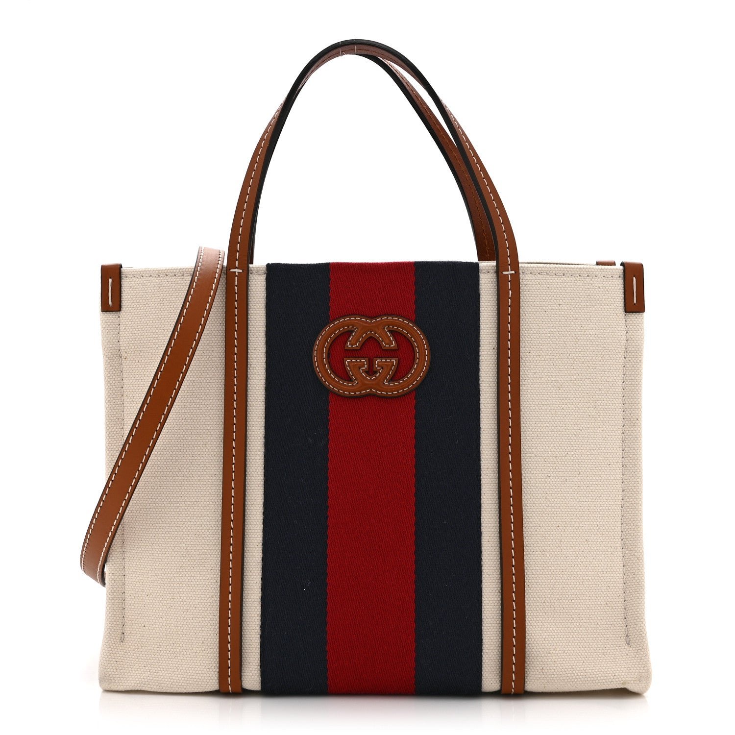 Gucci Canvas Calfskin Web Small Interlocking G Tote Bag Red Blue