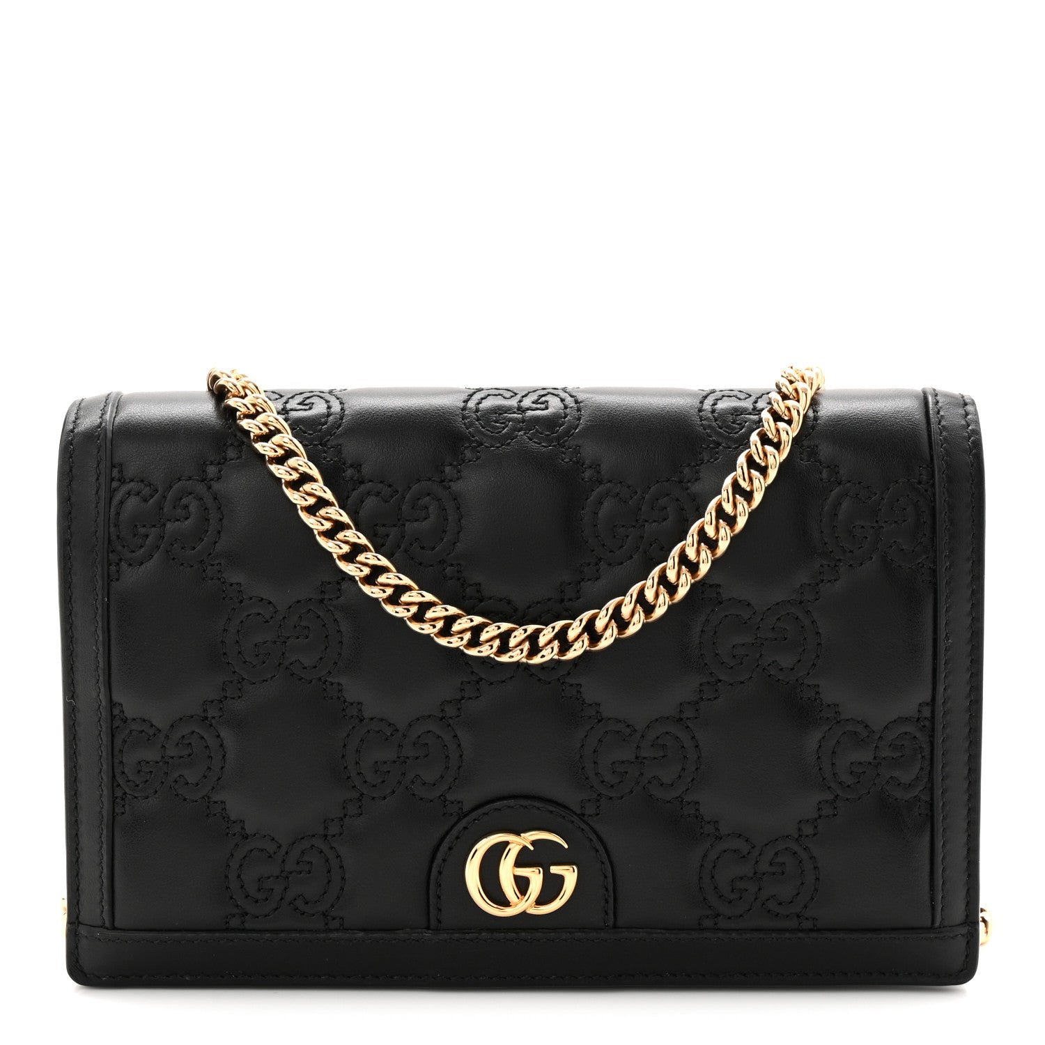 Gucci Gucci Calfskin GG Matelasse Chain Wallet Black