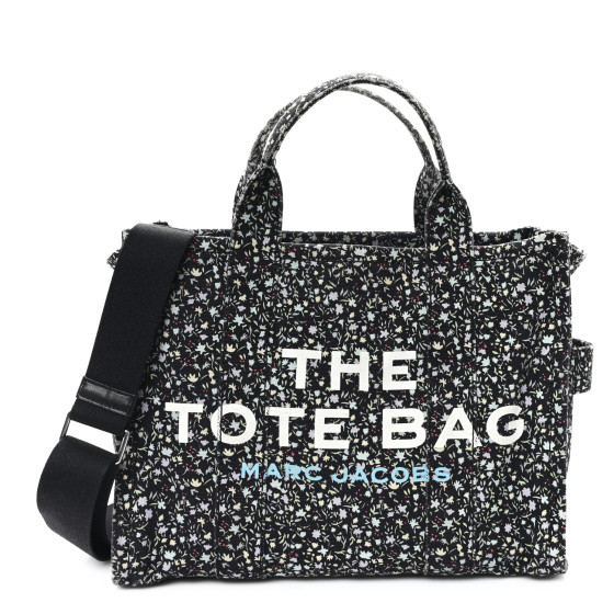 Marc Jacobs Cotton Canvas Floral Print Medium The Traveler Tote Bag Black