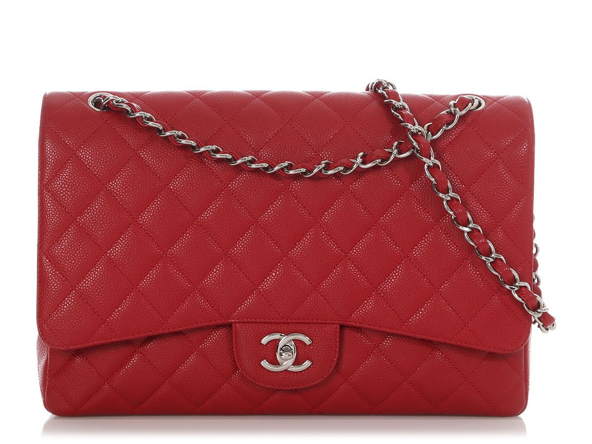 Chanel Chanel Maxi Red Quilted Caviar Classic Single Flap