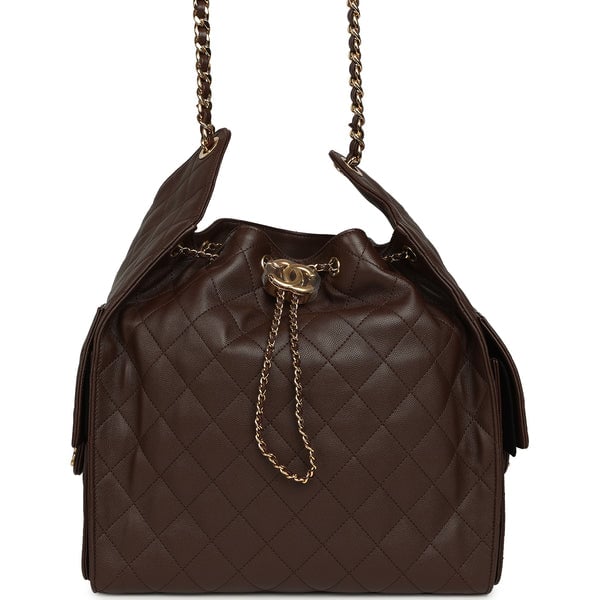 Chanel Medium 25 Hobo Bag Dark Brown Caviar Gold Hardware