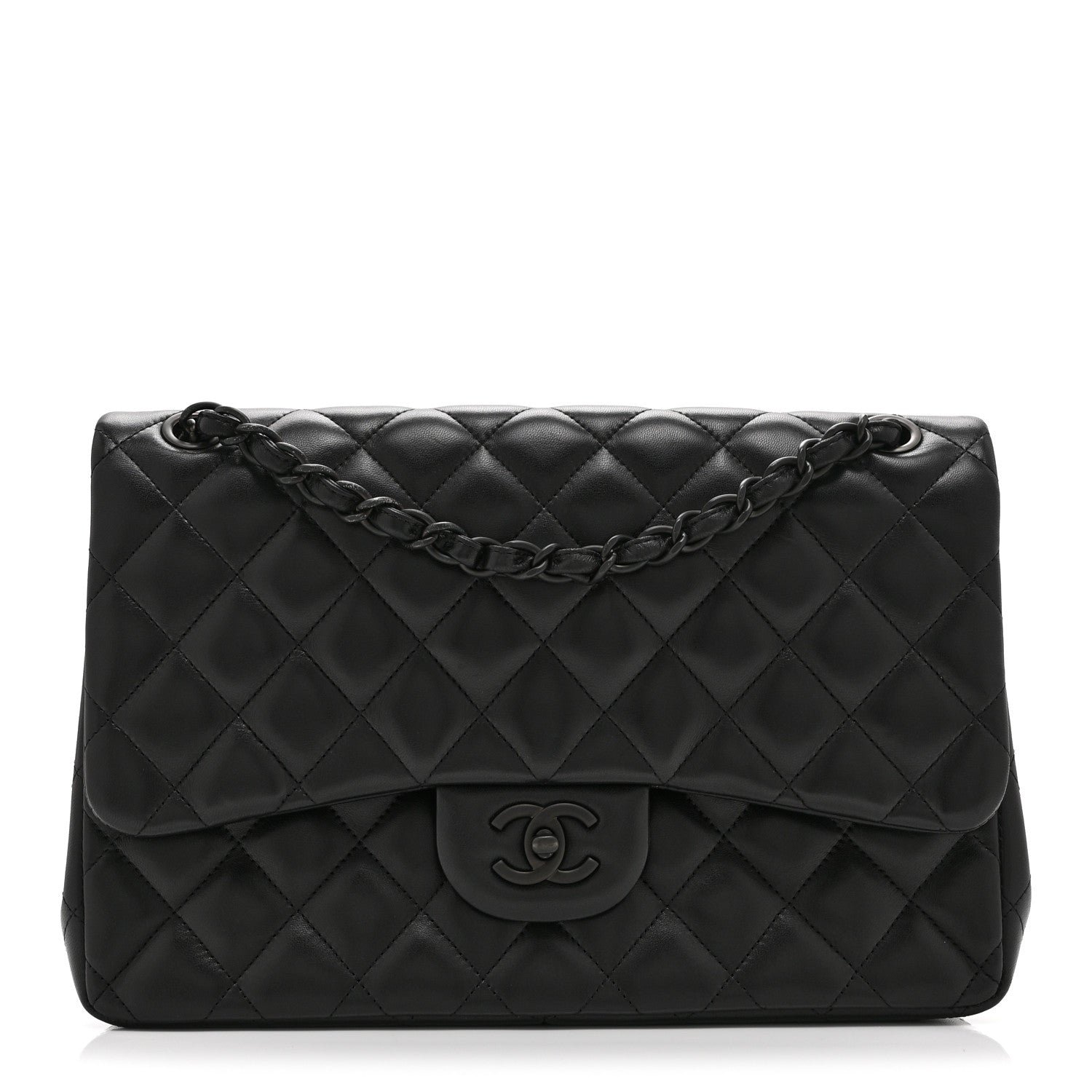 Chanel Lambskin Quilted Jumbo Double Flap So Black