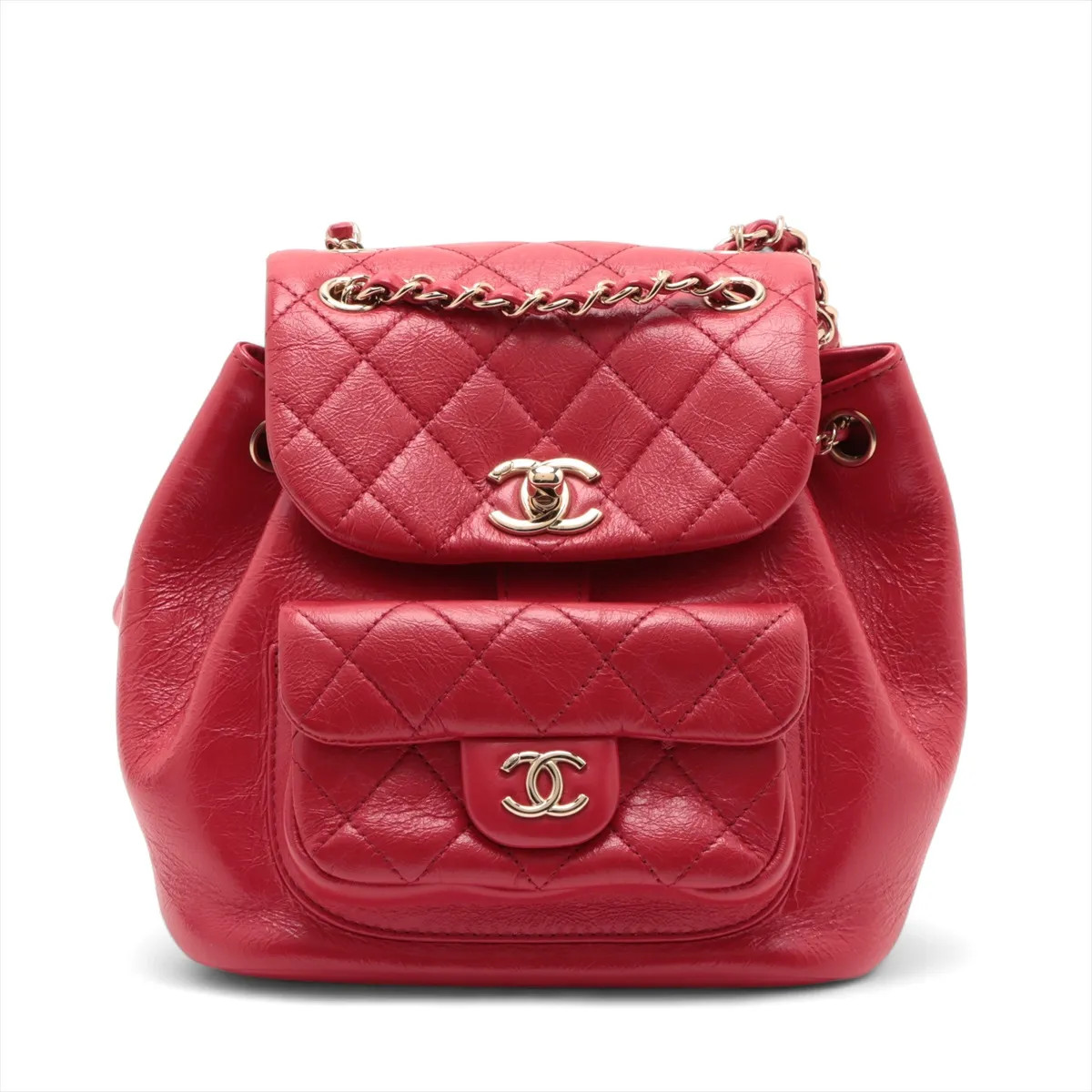 Chanel Matelasse Leather Chain Backpack Red Gold Metal Fittings random plate AS2