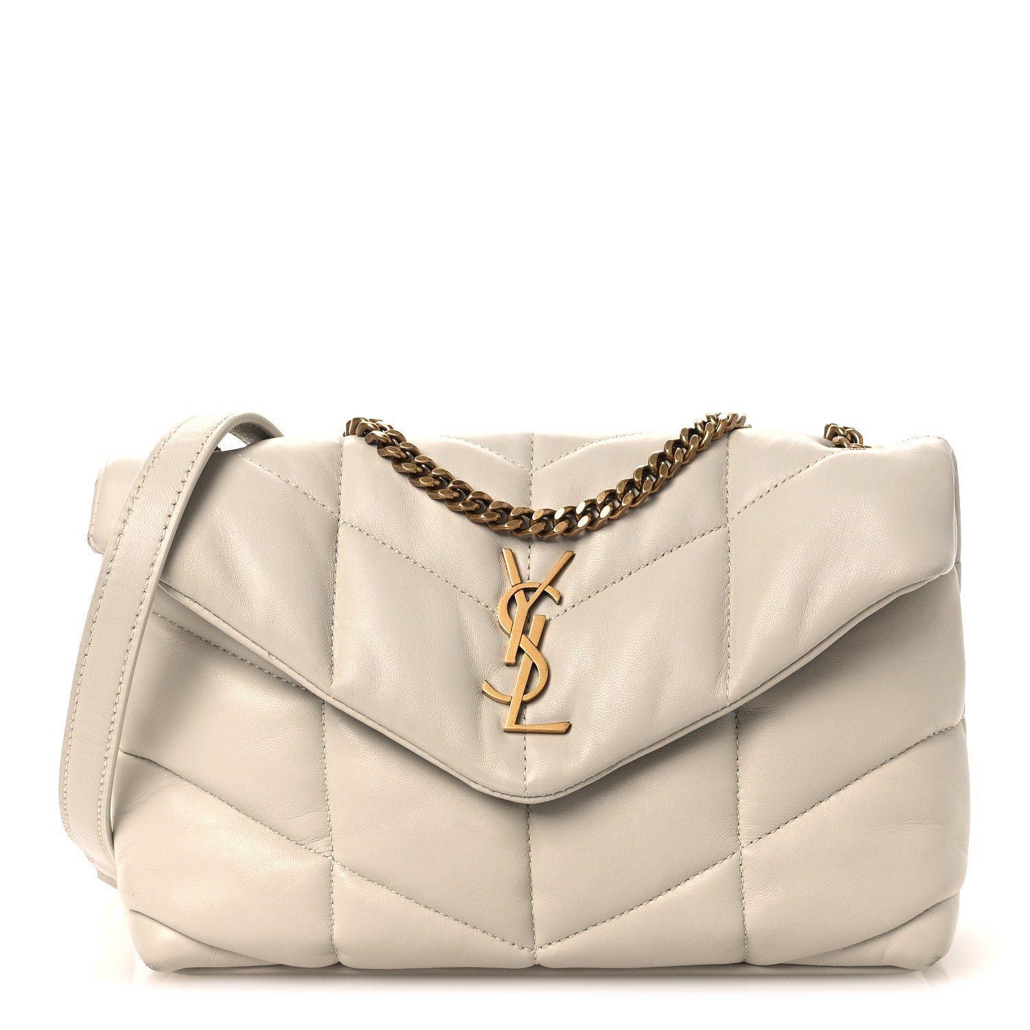 Saint Laurent Lambskin Quilted Toy Loulou Puffer Monogram Chain Satchel Blanc Vintage
