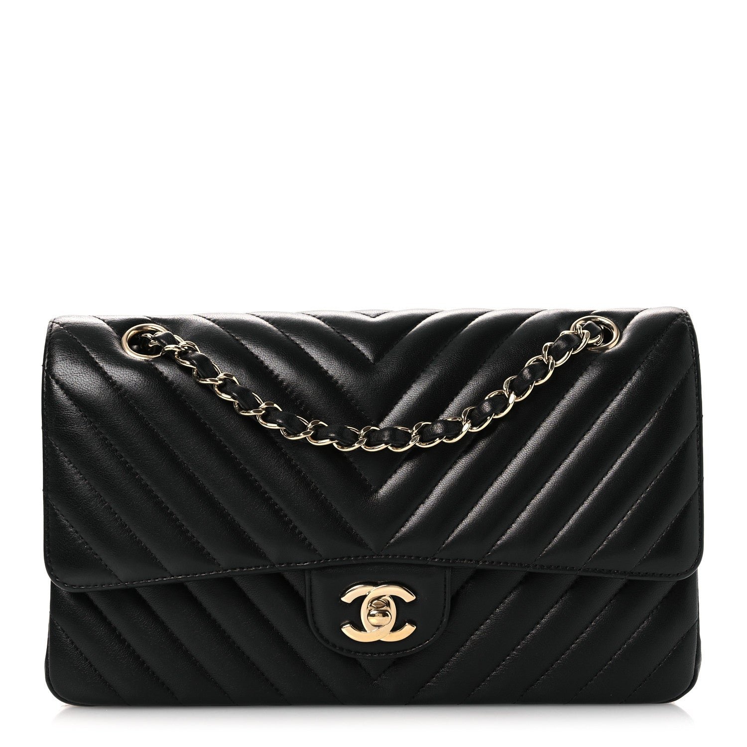 Chanel Lambskin Chevron Quilted Medium Double Flap Black