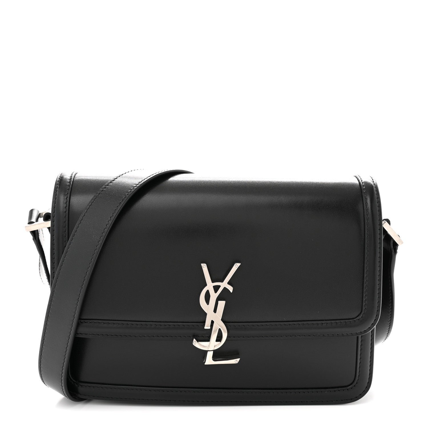Saint Laurent Box Calfskin Monogram Medium Solferino Satchel Black