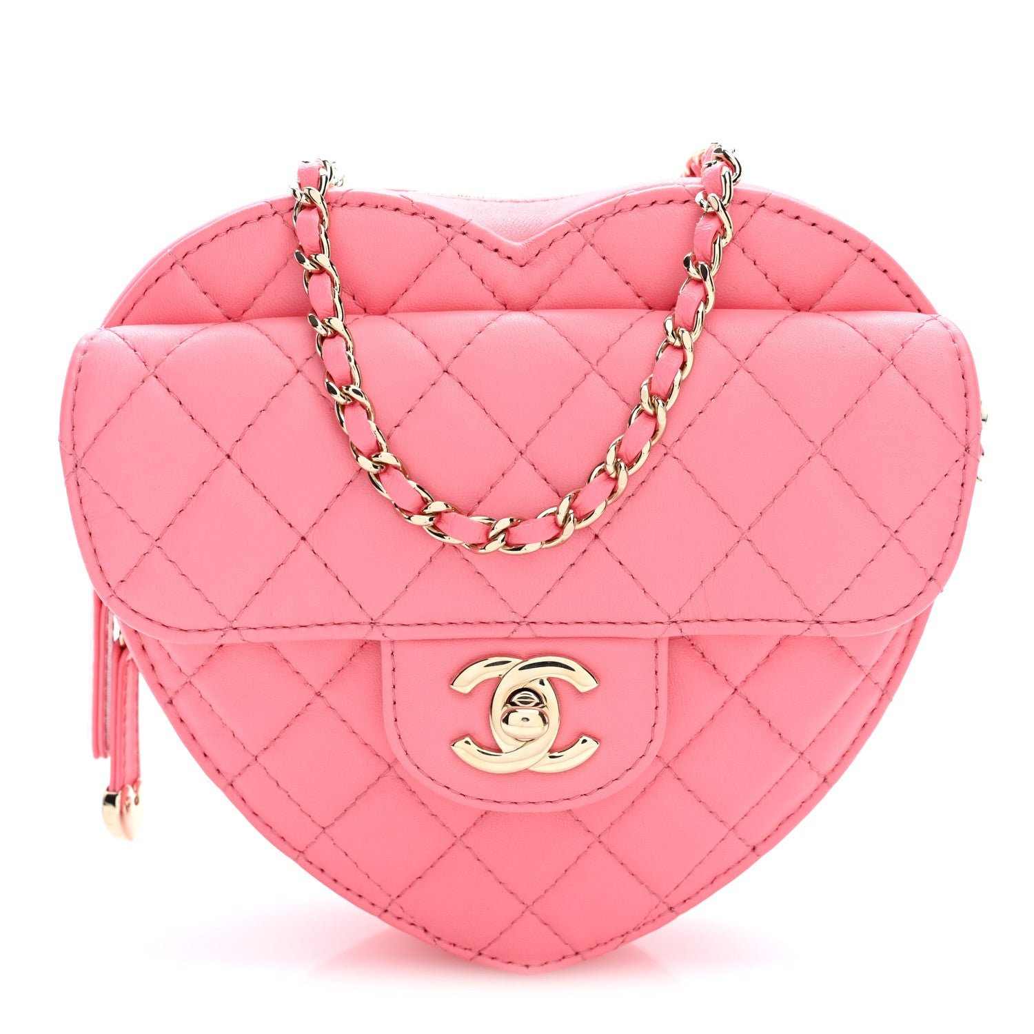Chanel Lambskin Quilted Large CC In Love Heart Bag Pink