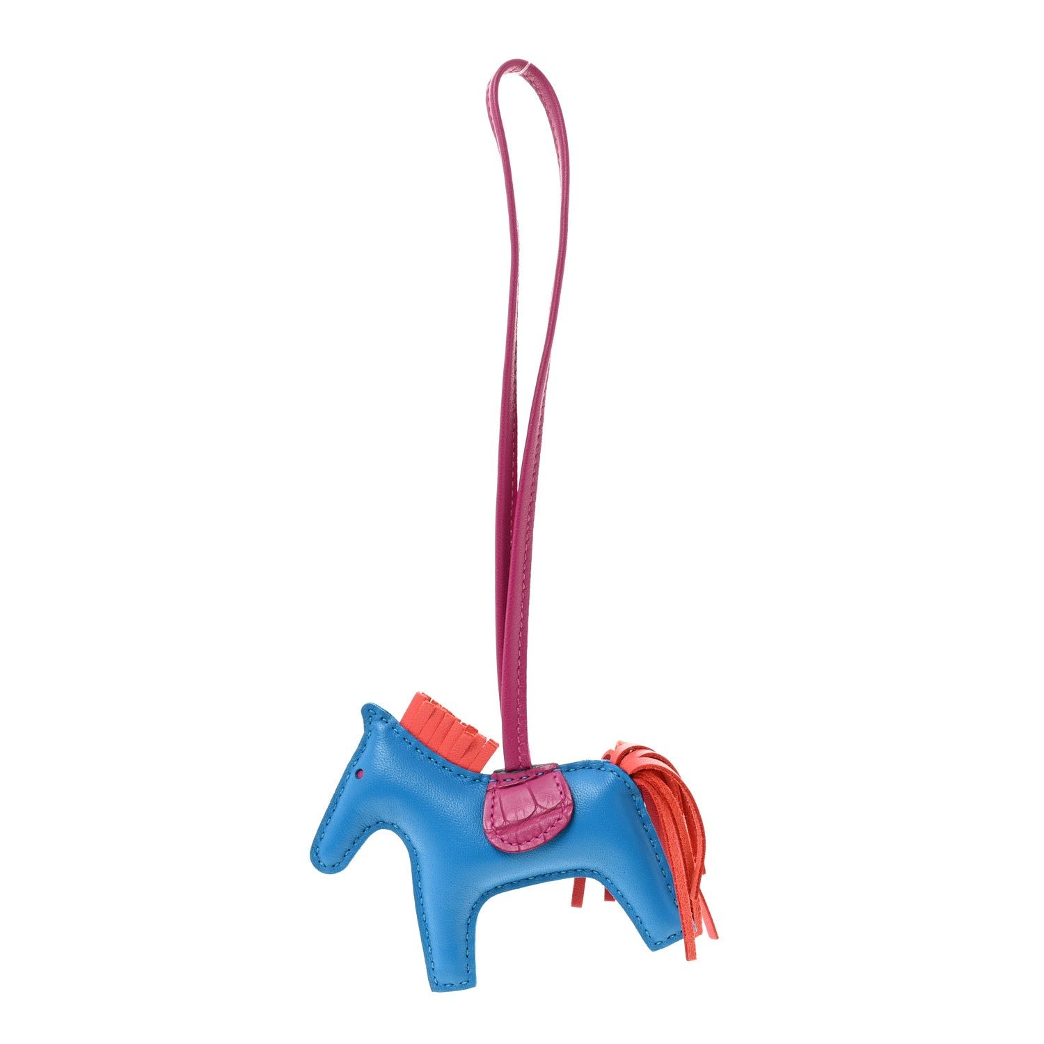 Hermes Hermes Milo Lambskin Matte Alligator Touch Grigri Rodeo Horse Bag Charm PM  Bleu France Orange Poppy Framboise