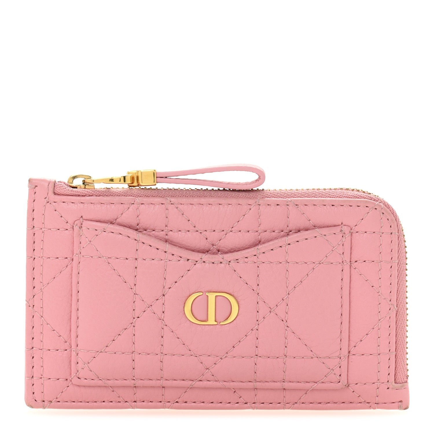 Dior Supple Calfskin Cannage Caro Cosmos Zipped Card Holder Pink
