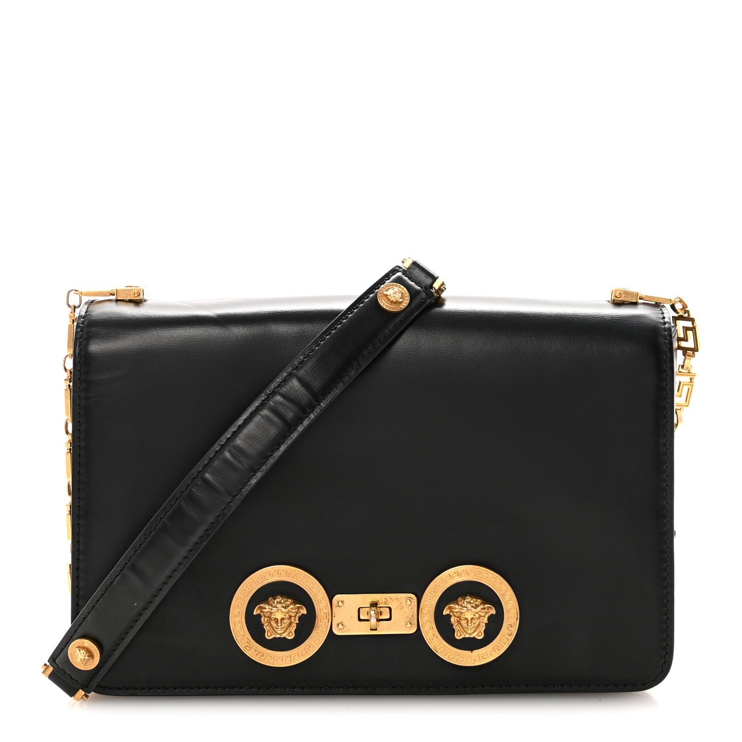 Versace Calfskin Medallion Tribute Shoulder Bag  Black