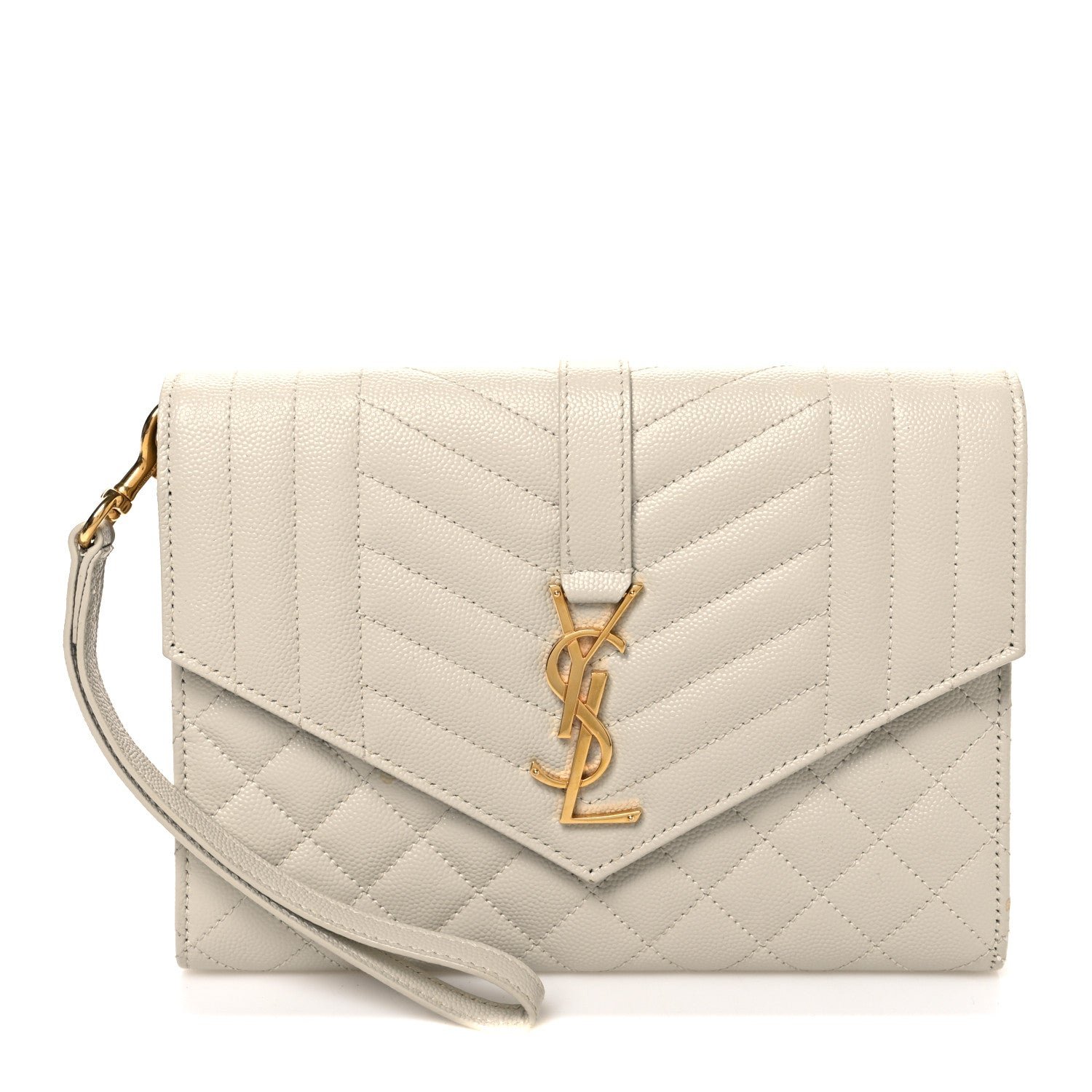 Saint Laurent Grain De Poudre Textured Mixed Matelasse Triquilt Monogram Clutch Blanc Vintage