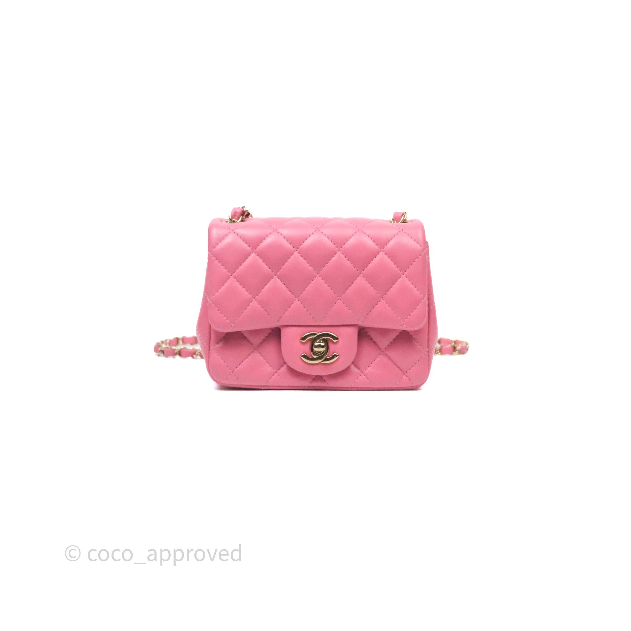 Chanel Quilted Mini Square Pink Lambskin Gold Hardware
