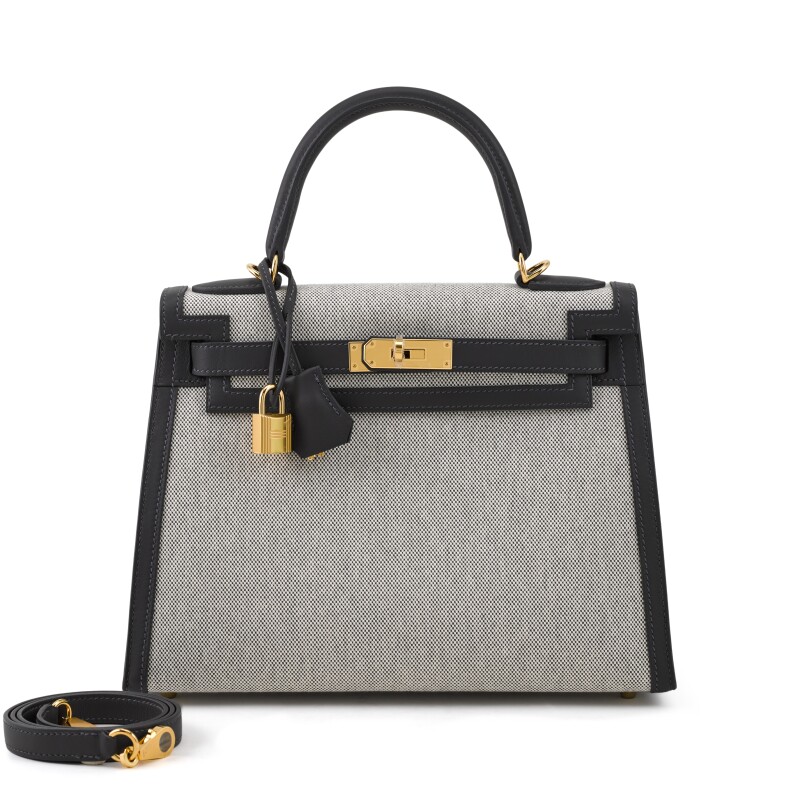 Ardoise Swift and Ecru Toile Kelly 28 Sellier Gold Hardware, 2025