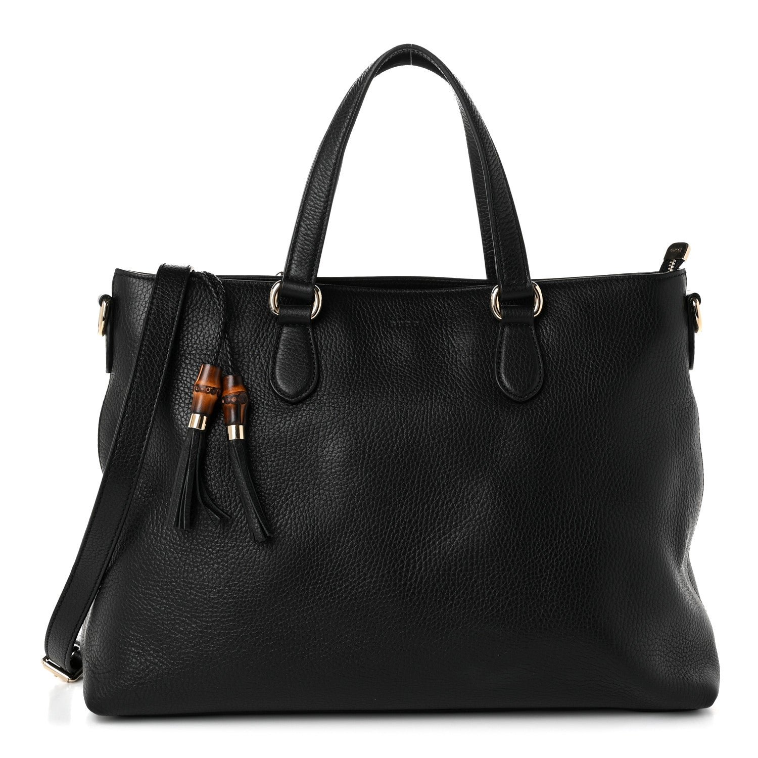 Gucci Pebbled Calfskin Convertible Bamboo Tassel Tote Black