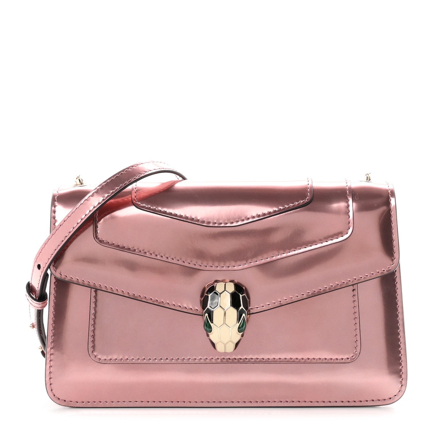 Bulgari Metallic Calfskin Serpenti Forever Crossbody Bag Rose Quartz