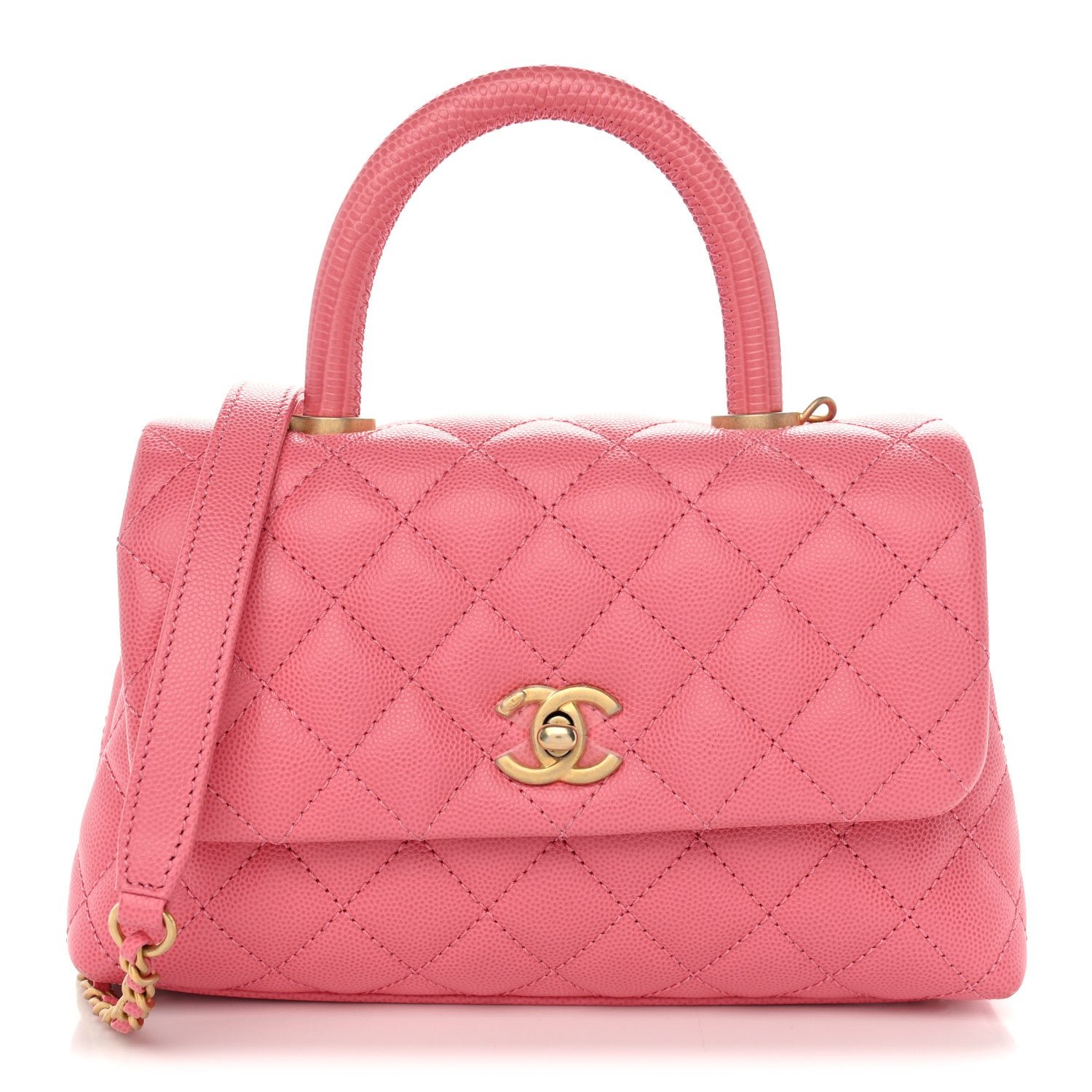 Chanel Caviar Lizard Embossed Quilted Mini Coco Handle Flap Pink
