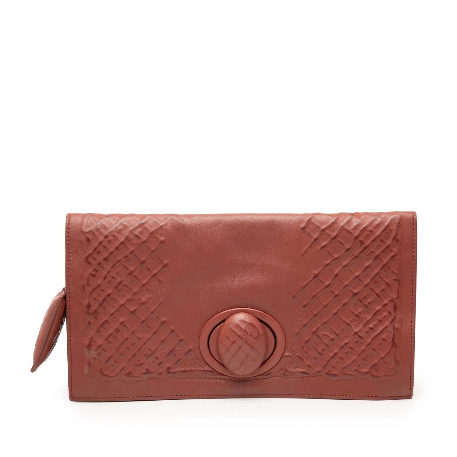 Leather Nappa Embossed Intrecciato Turn Lock Clutch