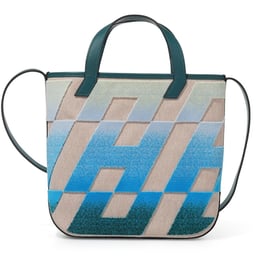 Hermes Vert Bosphore, Bleu and Jaune Pale Swift, Tufted Motif and Ecru H Canvas Cabas H en Biais 27 Bag, 2021