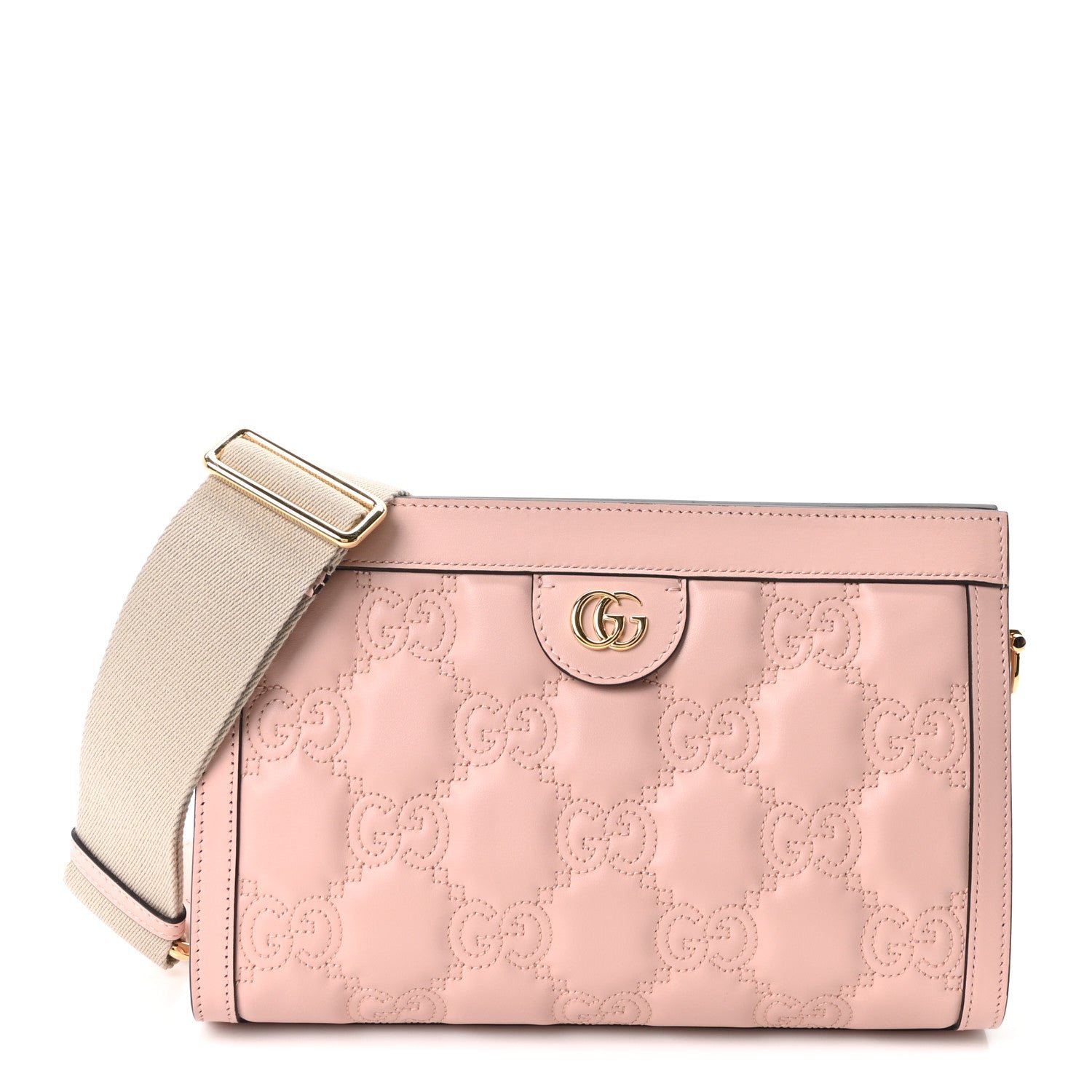Gucci Calfskin GG Matelasse Small Slim Chain Shoulder Bag Perfect Pink Natural