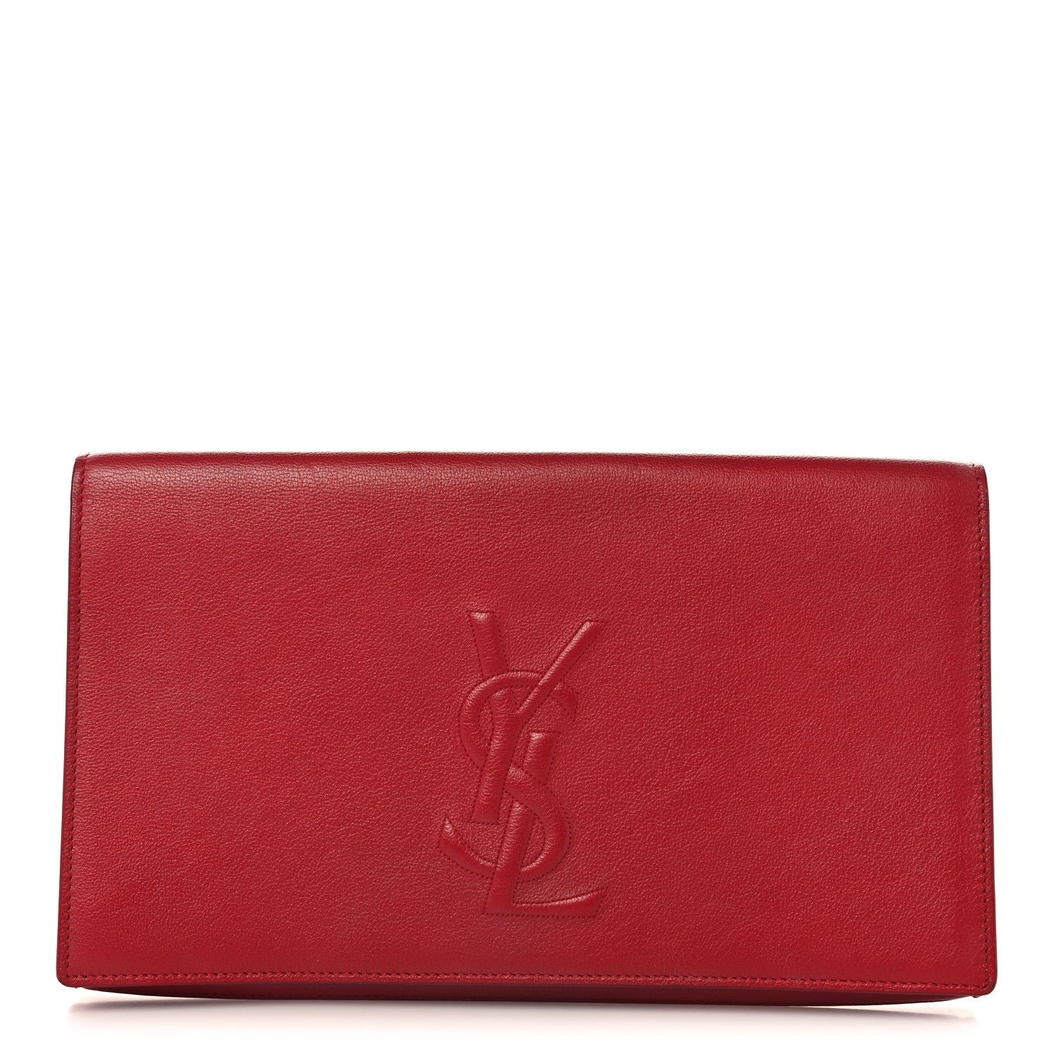 Saint Laurent Calfskin Monogram Large Belle De Jour Clutch Red
