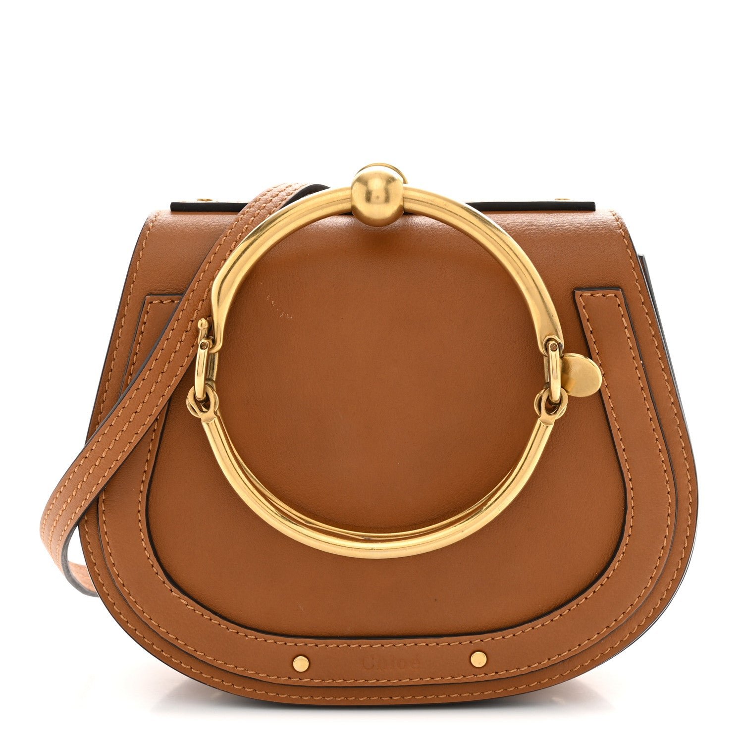 Chloe Calfskin Suede Medium Nile Bracelet Bag Caramel