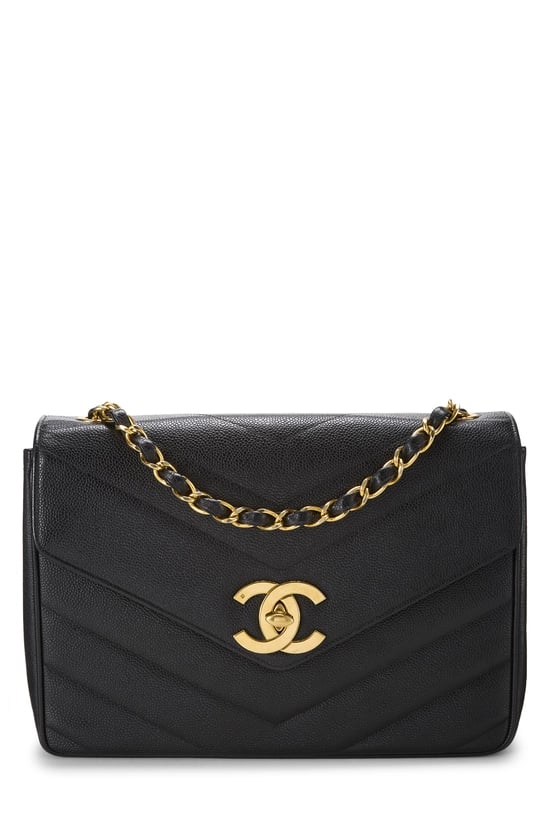 Black Caviar Chevron Flap Jumbo
