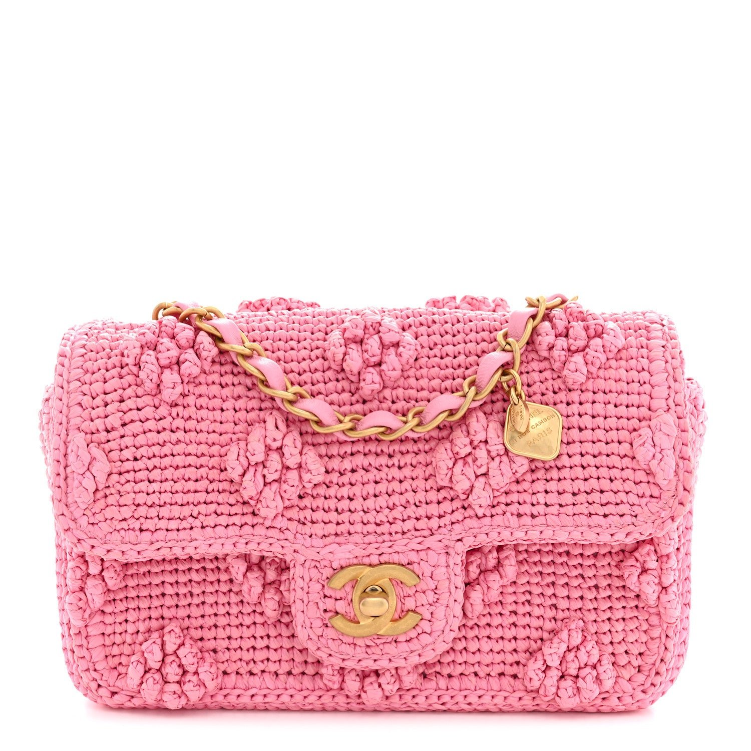 Chanel Raffia Small Dolce Raffia Flap Bag Pink