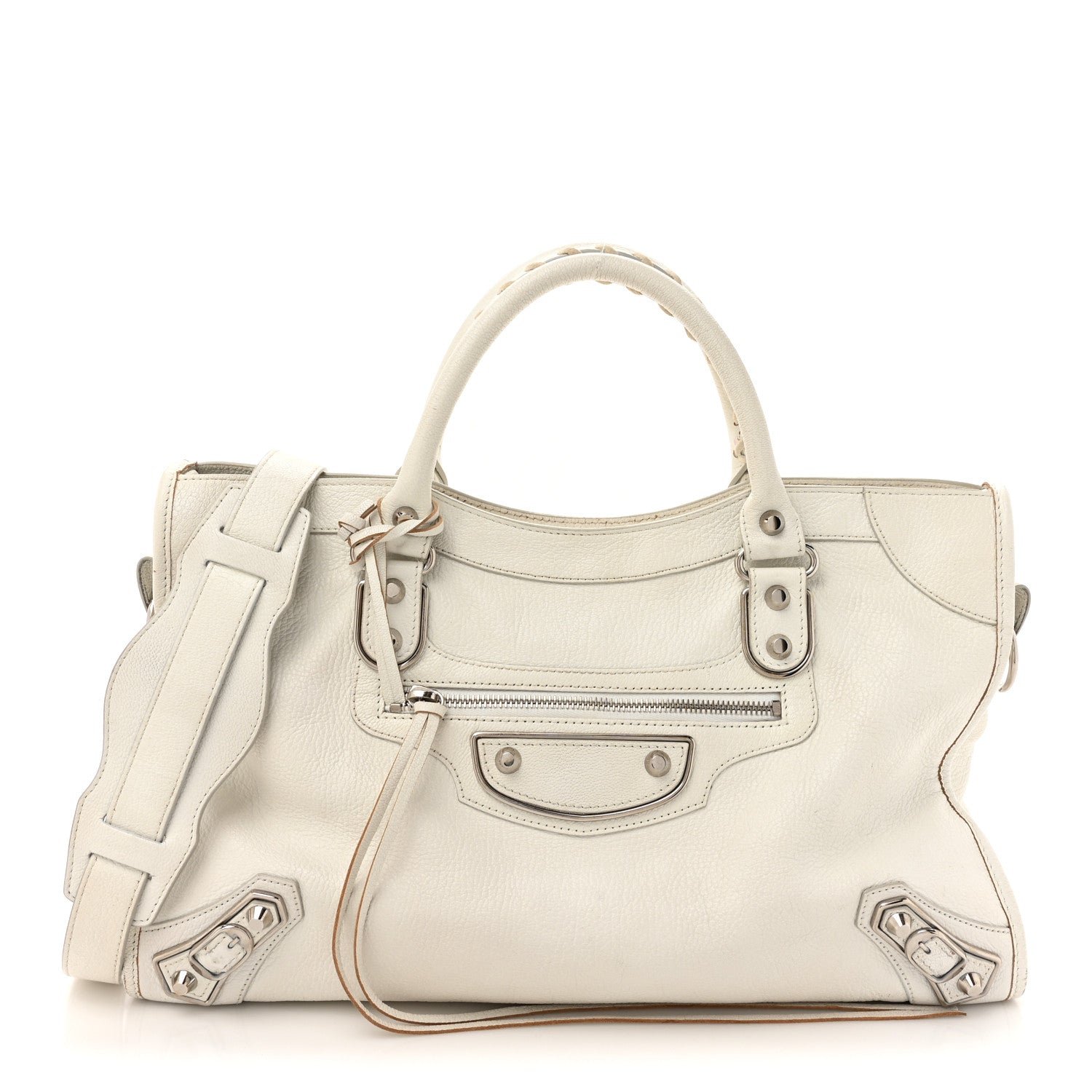 Balenciaga Chevre Silver Metallic Edge Hardware City White