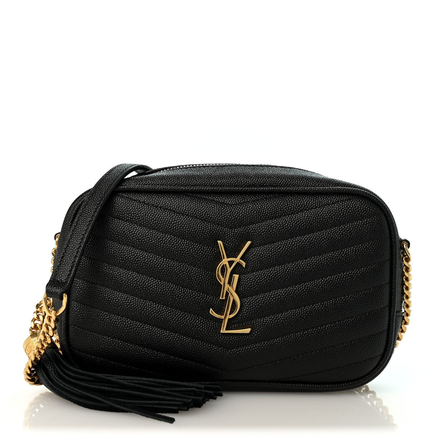 Saint Laurent Grain De Poudre Matelasse Monogram Mini Lou Camera Bag Black