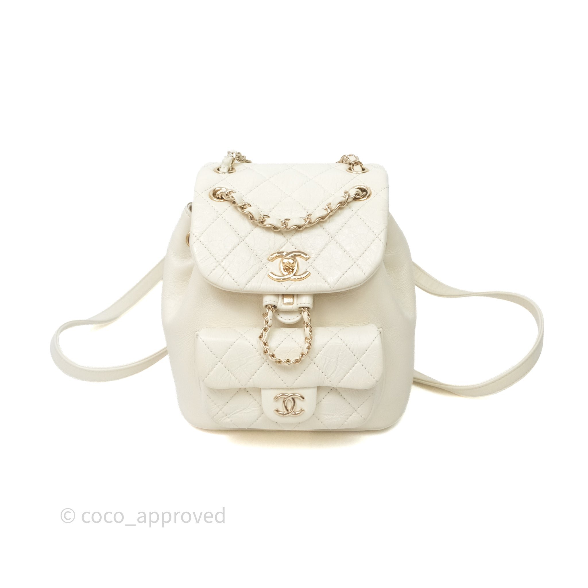 Chanel Quilted Small Duma Drawstring Backpack Ivory White Calfskin Gold Hardware