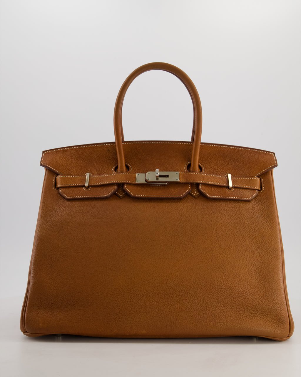 *RARE* Hermès Birkin 35 Retourne Bag in Fauve Barenia Faubourg Leather with Palladium Hardware