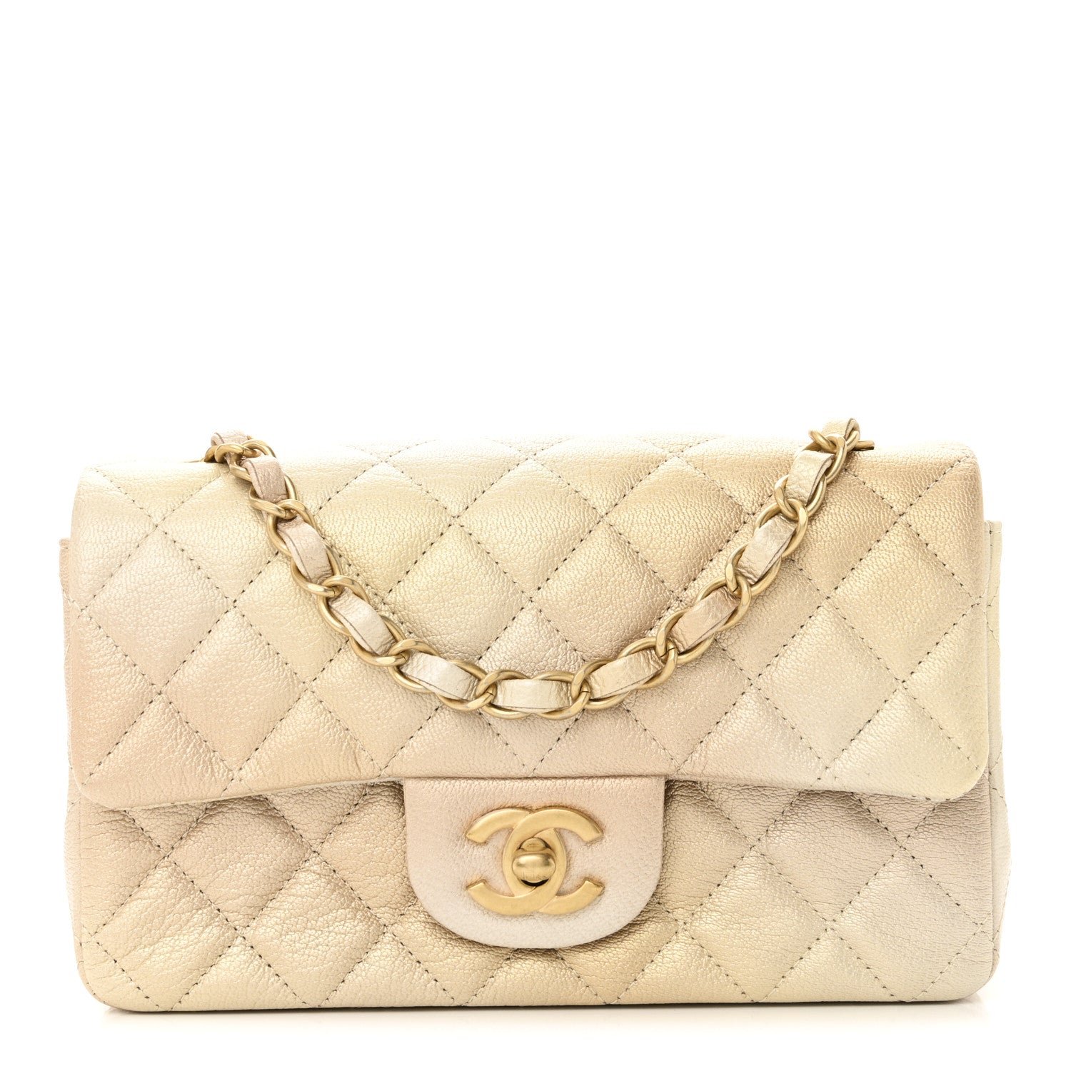 Chanel Metallic Goatskin Quilted Mini Rectangular Flap Gold
